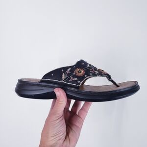 Rieker Black Sandals with Colorful Embroidery